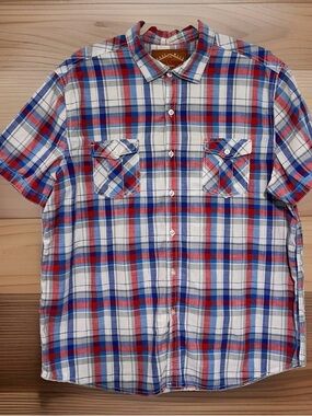 Red Camel Red, Blue & White Plaid Short-Sleeve Button-Up Shirt